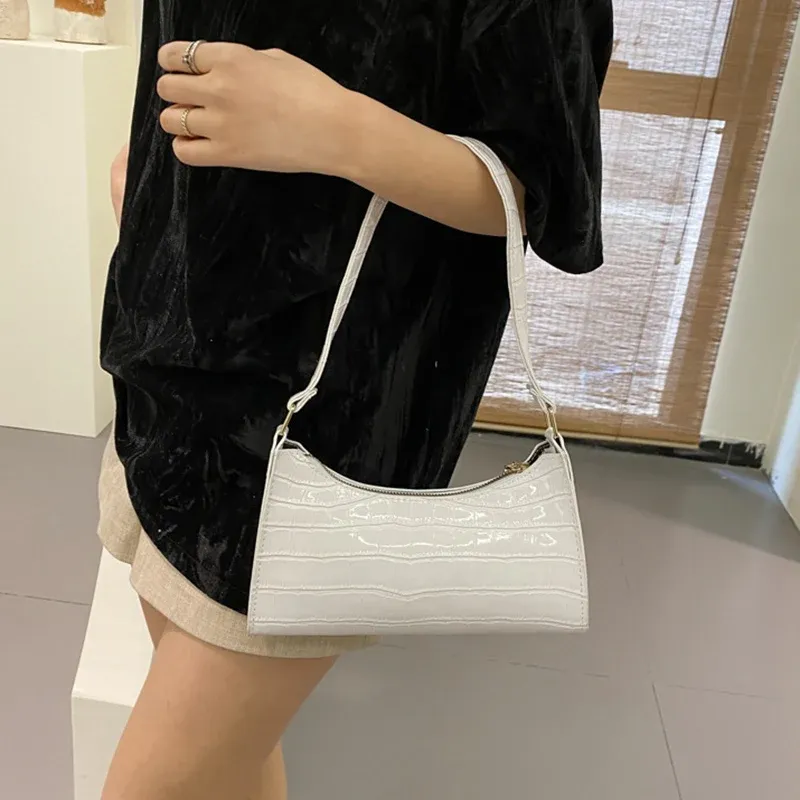 Women's Fashion PU Leather Alligator Pattern Armpit Handbag - Small Underarm Messenger Bag Purse for Stylish Ladies thumbnail 4