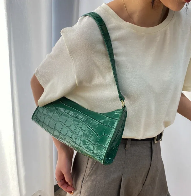 Women's Fashion PU Leather Alligator Pattern Armpit Handbag - Small Underarm Messenger Bag Purse for Stylish Ladies showcase 13