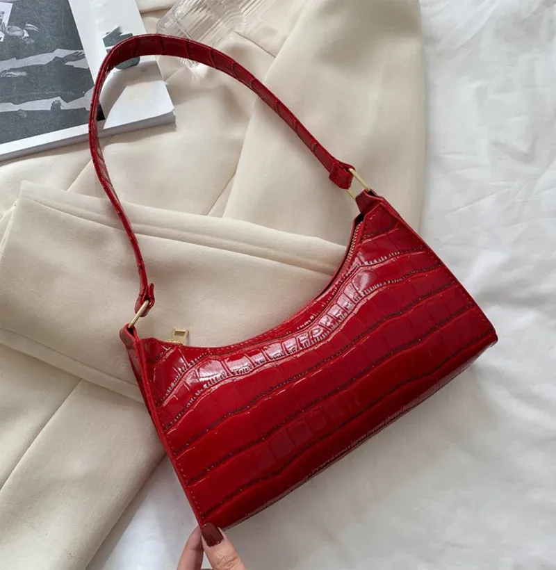 Women's Fashion PU Leather Alligator Pattern Armpit Handbag - Small Underarm Messenger Bag Purse for Stylish Ladies showcase 22