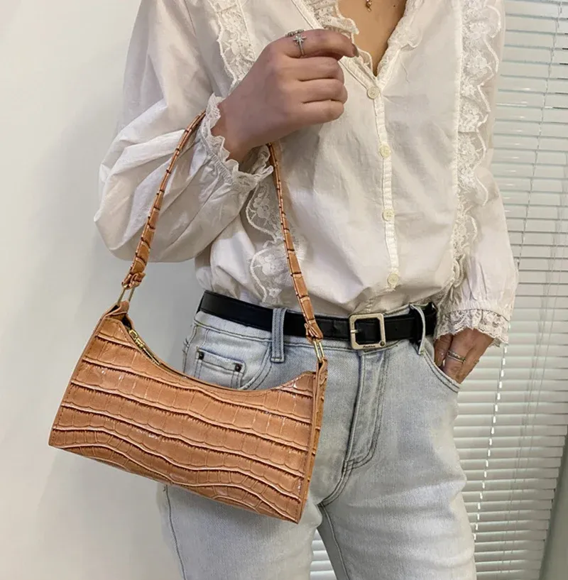 Women's Fashion PU Leather Alligator Pattern Armpit Handbag - Small Underarm Messenger Bag Purse for Stylish Ladies showcase 10