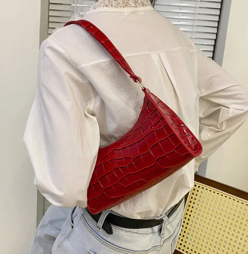 Women's Fashion PU Leather Alligator Pattern Armpit Handbag - Small Underarm Messenger Bag Purse for Stylish Ladies showcase 9