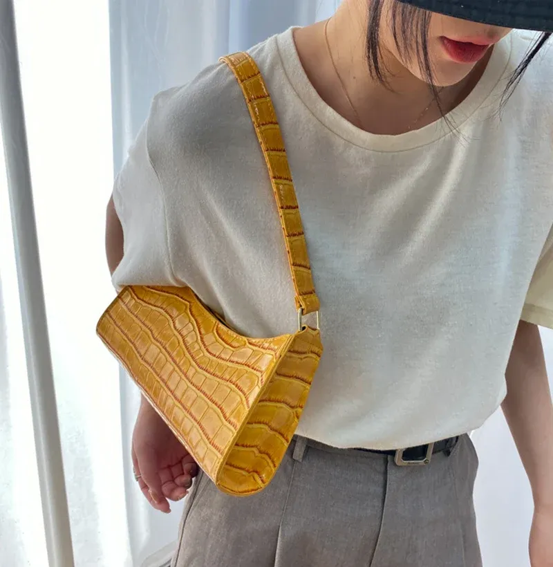 Women's Fashion PU Leather Alligator Pattern Armpit Handbag - Small Underarm Messenger Bag Purse for Stylish Ladies showcase 12