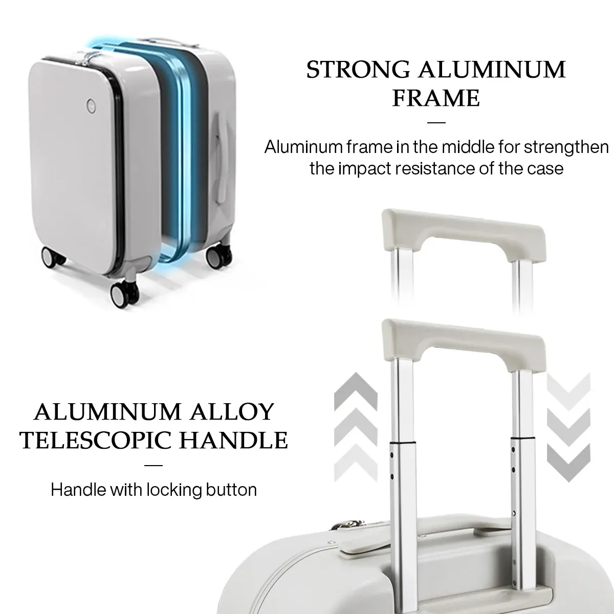 Mixi Patent Design Aluminum Frame Carry-On Luggage - 18" 20" 24" Rolling Suitcase with TSA Lock, Rock-Proof Laptop Compartment, 8 Spinner Wheels, and 3-Year Warranty thumbnail 3