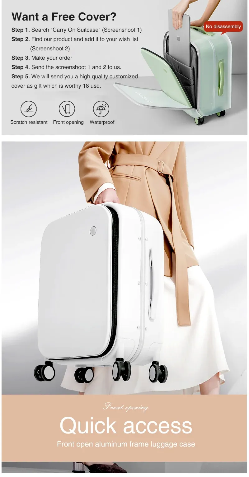 Mixi Patent Design Aluminum Frame Carry-On Luggage - 18" 20" 24" Rolling Suitcase with TSA Lock, Rock-Proof Laptop Compartment, 8 Spinner Wheels, and 3-Year Warranty showcase 3