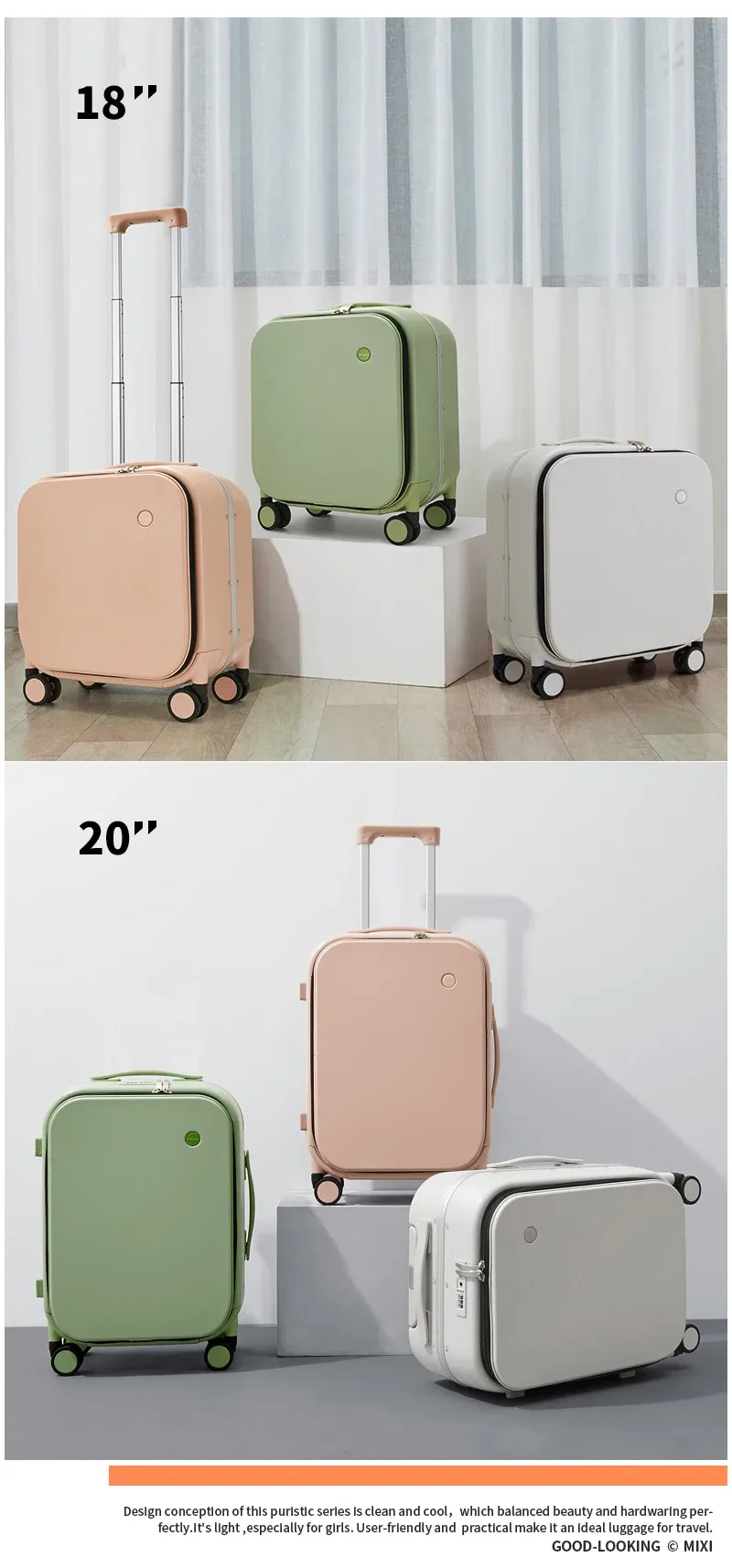 Mixi Patent Design Aluminum Frame Carry-On Luggage - 18" 20" 24" Rolling Suitcase with TSA Lock, Rock-Proof Laptop Compartment, 8 Spinner Wheels, and 3-Year Warranty showcase 20