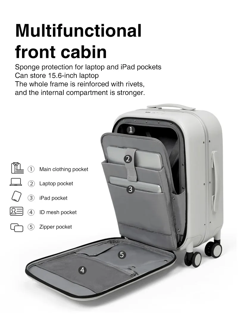 Mixi Patent Design Aluminum Frame Carry-On Luggage - 18" 20" 24" Rolling Suitcase with TSA Lock, Rock-Proof Laptop Compartment, 8 Spinner Wheels, and 3-Year Warranty showcase 14