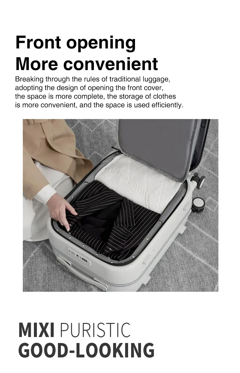 Mixi Patent Design Aluminum Frame Carry-On Luggage - 18" 20" 24" Rolling Suitcase with TSA Lock, Rock-Proof Laptop Compartment, 8 Spinner Wheels, and 3-Year Warranty showcase 15