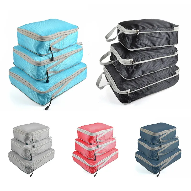 Foldable Compressible Packing Cubes Set - Waterproof Nylon Travel Storage Bags, Portable Luggage Organizers with Handbag for Suitcase