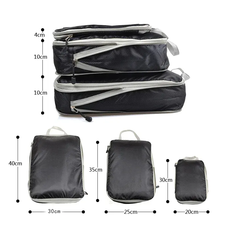 Foldable Compressible Packing Cubes Set - Waterproof Nylon Travel Storage Bags, Portable Luggage Organizers with Handbag for Suitcase thumbnail 2