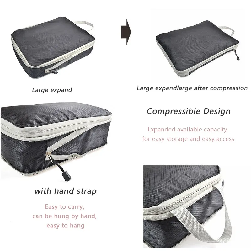 Foldable Compressible Packing Cubes Set - Waterproof Nylon Travel Storage Bags, Portable Luggage Organizers with Handbag for Suitcase showcase 5