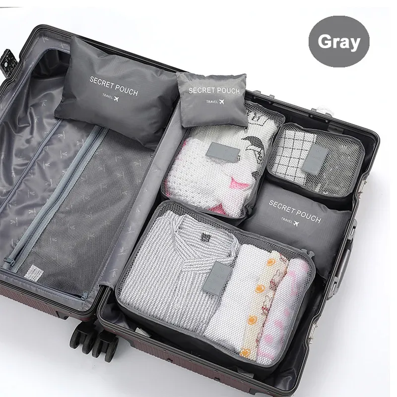6-Piece Travel Clothes Storage Bag Set - Portable Luggage Organizer Cubes for Suitcase, Shoes, Toiletries, and Makeup - Durable Polyester, Breathable Design