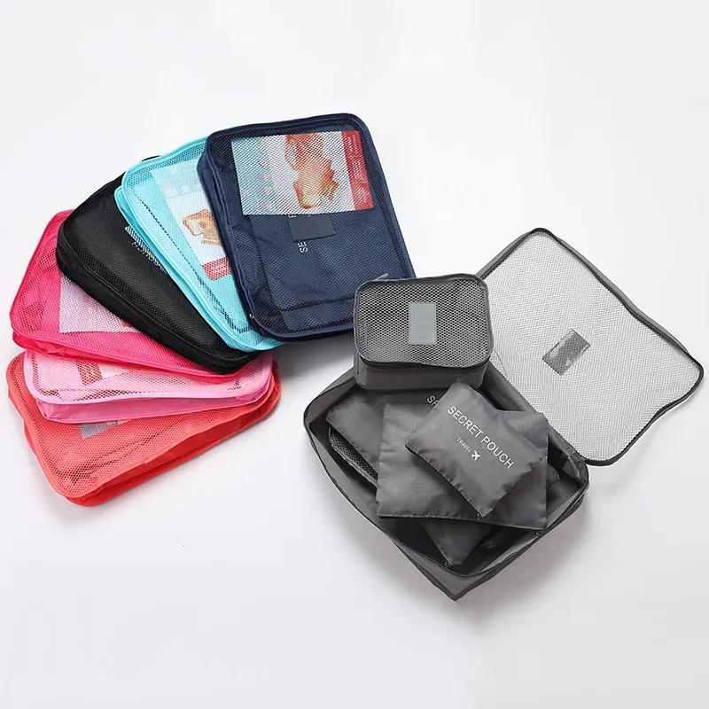 6-Piece Travel Clothes Storage Bag Set - Portable Luggage Organizer Cubes for Suitcase, Shoes, Toiletries, and Makeup - Durable Polyester, Breathable Design thumbnail 2
