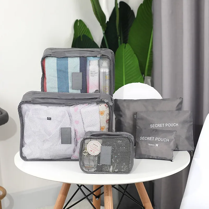 6-Piece Travel Clothes Storage Bag Set - Portable Luggage Organizer Cubes for Suitcase, Shoes, Toiletries, and Makeup - Durable Polyester, Breathable Design thumbnail 3