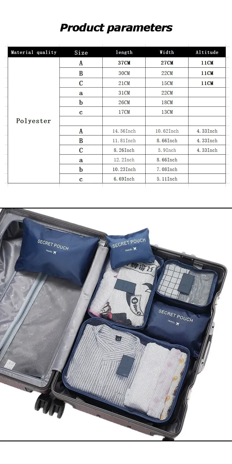 6-Piece Travel Clothes Storage Bag Set - Portable Luggage Organizer Cubes for Suitcase, Shoes, Toiletries, and Makeup - Durable Polyester, Breathable Design showcase 1