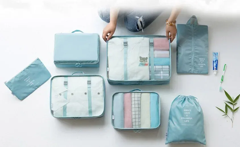 7-Piece Travel Luggage Organizer Set for Clothes and Shoes, Foldable Packing Cubes for Suitcases and Dormitories, Essential Storage Bags showcase 8