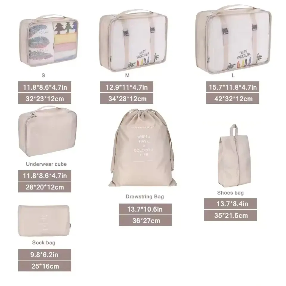 7-Piece Travel Luggage Organizer Set for Clothes and Shoes, Foldable Packing Cubes for Suitcases and Dormitories, Essential Storage Bags thumbnail 5