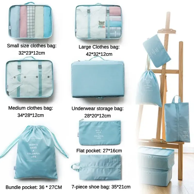 7-Piece Travel Luggage Organizer Set for Clothes and Shoes, Foldable Packing Cubes for Suitcases and Dormitories, Essential Storage Bags showcase 7