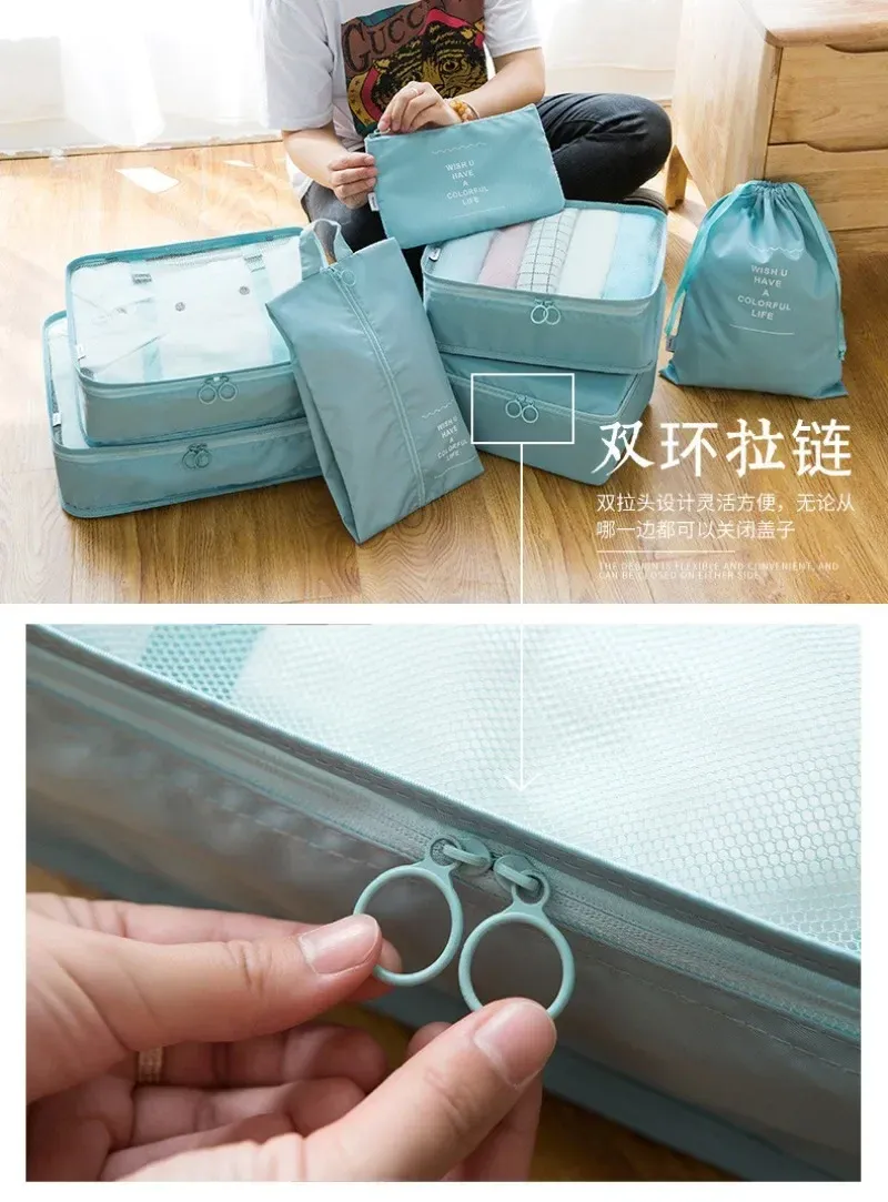 7-Piece Travel Luggage Organizer Set for Clothes and Shoes, Foldable Packing Cubes for Suitcases and Dormitories, Essential Storage Bags showcase 12