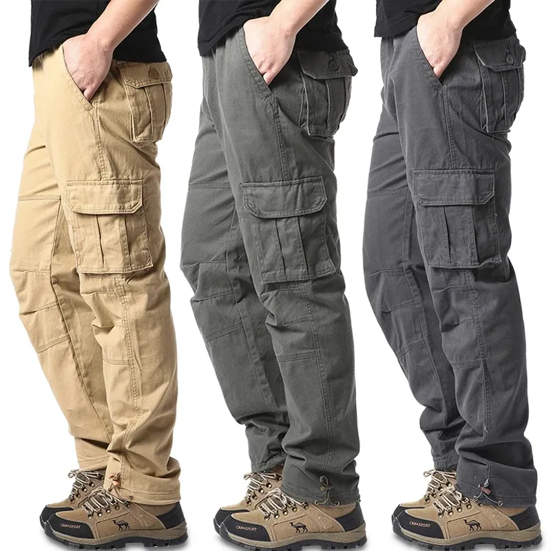 Men's Loose Fit Cotton Overalls Tactical Jogging Pants with Large Pockets Elastic Waist Casual Work Trousers for Outdoor Sports
