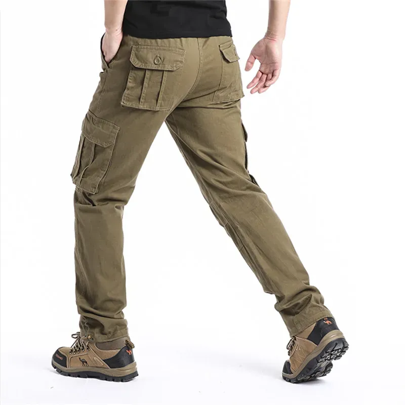 Men's Loose Fit Cotton Overalls Tactical Jogging Pants with Large Pockets Elastic Waist Casual Work Trousers for Outdoor Sports thumbnail 3
