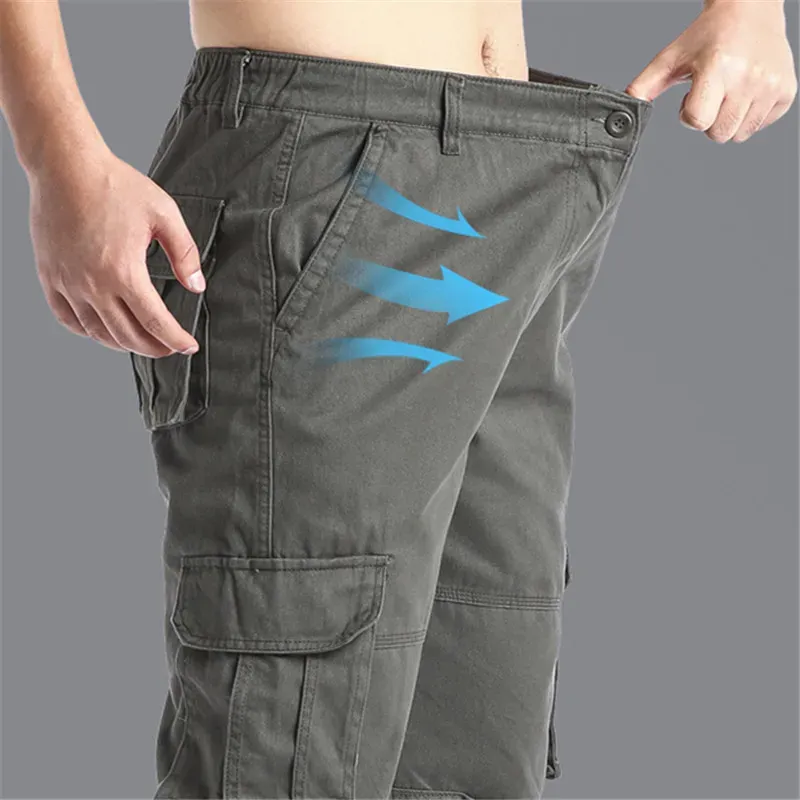 Men's Loose Fit Cotton Overalls Tactical Jogging Pants with Large Pockets Elastic Waist Casual Work Trousers for Outdoor Sports thumbnail 6