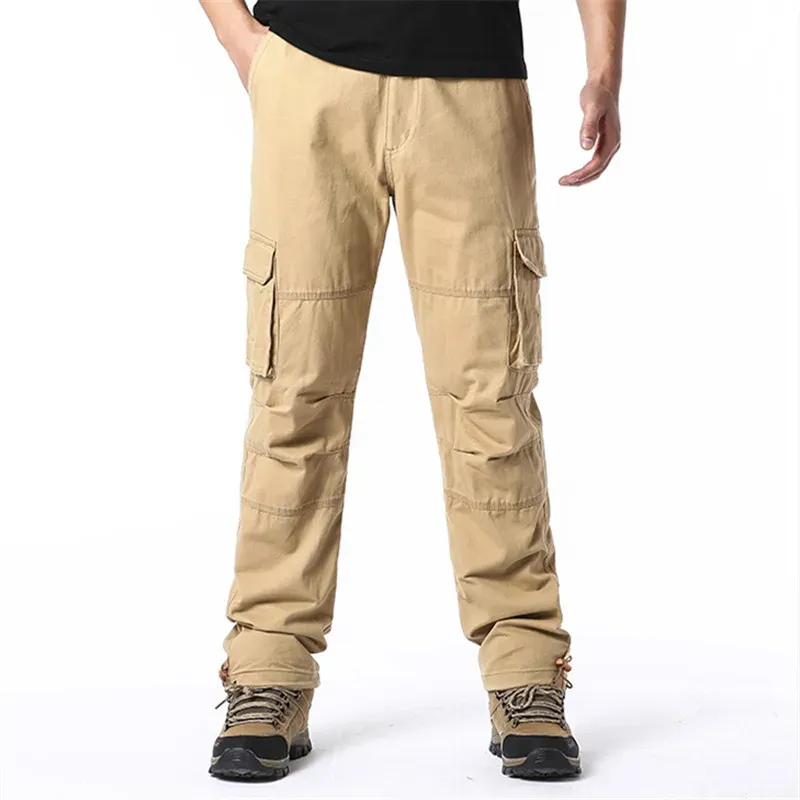Men's Loose Fit Cotton Overalls Tactical Jogging Pants with Large Pockets Elastic Waist Casual Work Trousers for Outdoor Sports thumbnail 4