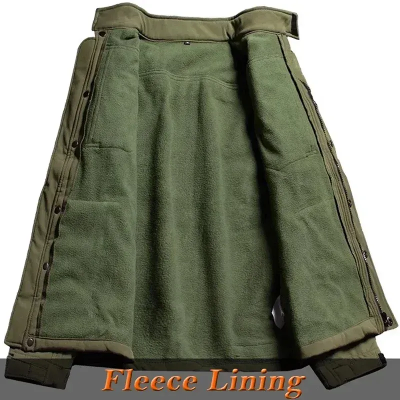 Waterproof Shark Skin Tactical Jacket & Cargo Pants Set for Men - Thicken Fleece Lined, Windproof, Soft Shell Combat Gear for Outdoor Activities thumbnail 3