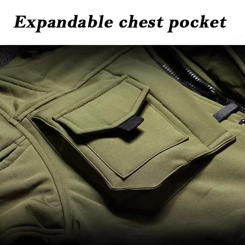 Waterproof Shark Skin Tactical Jacket & Cargo Pants Set for Men - Thicken Fleece Lined, Windproof, Soft Shell Combat Gear for Outdoor Activities showcase 25