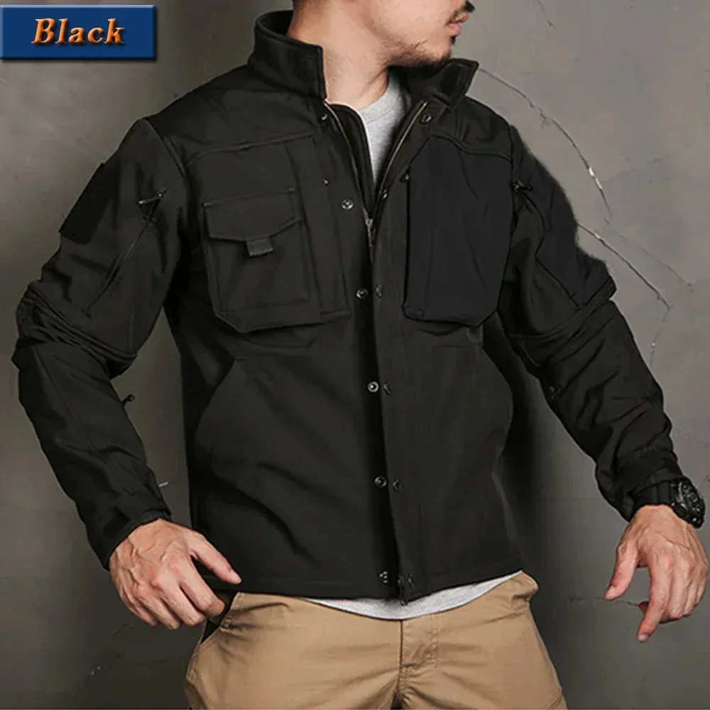 Waterproof Shark Skin Tactical Jacket & Cargo Pants Set for Men - Thicken Fleece Lined, Windproof, Soft Shell Combat Gear for Outdoor Activities showcase 16