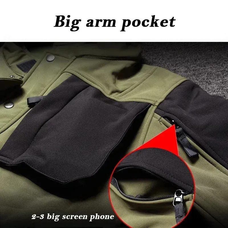 Waterproof Shark Skin Tactical Jacket & Cargo Pants Set for Men - Thicken Fleece Lined, Windproof, Soft Shell Combat Gear for Outdoor Activities showcase 26