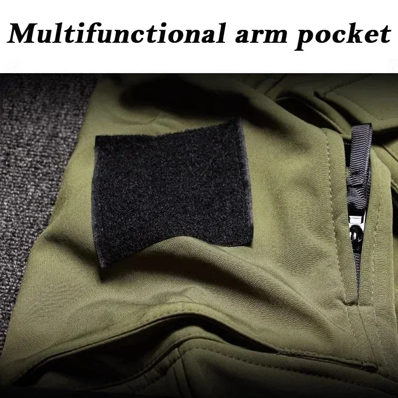 Waterproof Shark Skin Tactical Jacket & Cargo Pants Set for Men - Thicken Fleece Lined, Windproof, Soft Shell Combat Gear for Outdoor Activities showcase 11