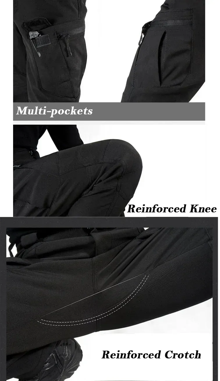 Waterproof Shark Skin Tactical Jacket & Cargo Pants Set for Men - Thicken Fleece Lined, Windproof, Soft Shell Combat Gear for Outdoor Activities showcase 13