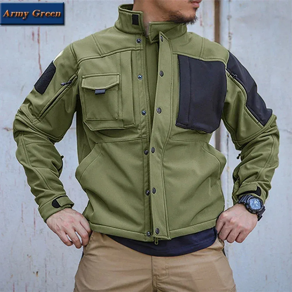 Waterproof Shark Skin Tactical Jacket & Cargo Pants Set for Men - Thicken Fleece Lined, Windproof, Soft Shell Combat Gear for Outdoor Activities showcase 18