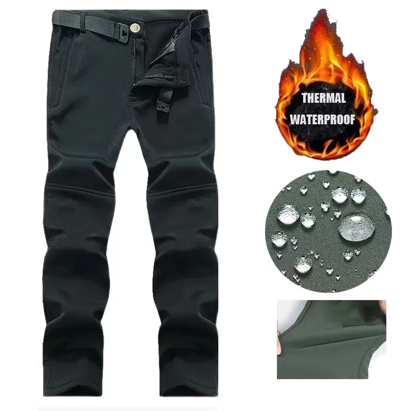 Men's Fleece Lined Softshell Cargo Pants - Warm, Waterproof Hiking, Fishing, Camping Trousers for Autumn/Winter Adventures showcase 35