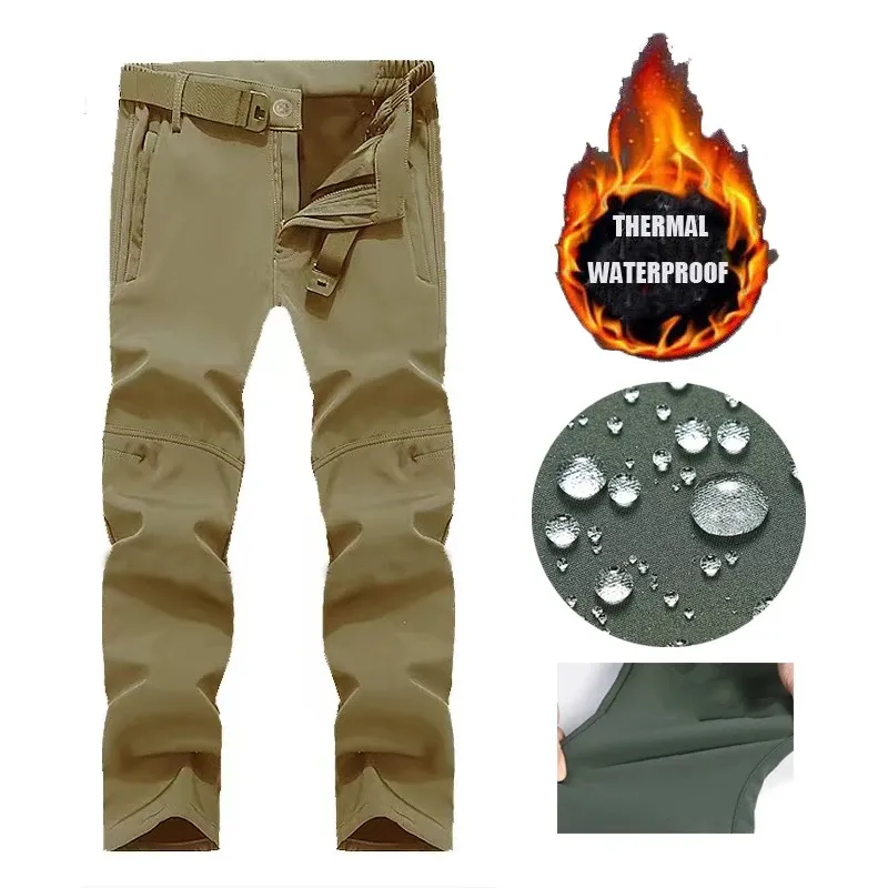 Men's Fleece Lined Softshell Cargo Pants - Warm, Waterproof Hiking, Fishing, Camping Trousers for Autumn/Winter Adventures showcase 34