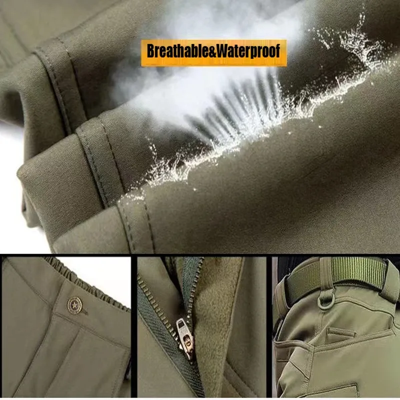 Men's Fleece Lined Softshell Cargo Pants - Warm, Waterproof Hiking, Fishing, Camping Trousers for Autumn/Winter Adventures thumbnail 3