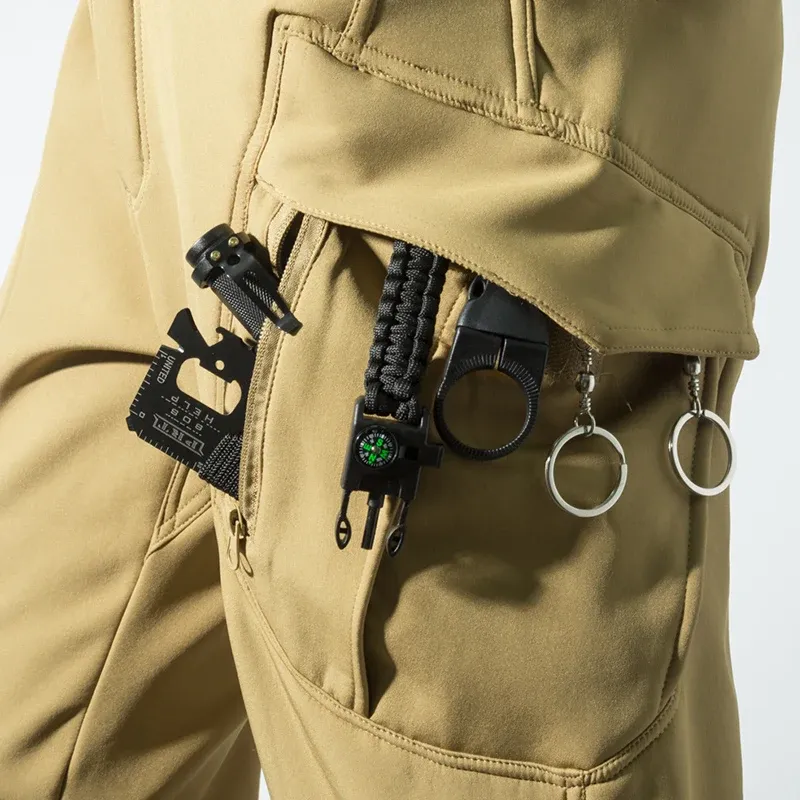 Men's Fleece Lined Softshell Cargo Pants - Warm, Waterproof Hiking, Fishing, Camping Trousers for Autumn/Winter Adventures thumbnail 5