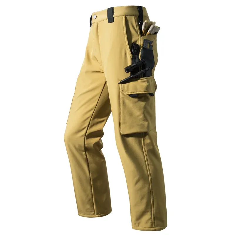 Men's Fleece Lined Softshell Cargo Pants - Warm, Waterproof Hiking, Fishing, Camping Trousers for Autumn/Winter Adventures showcase 13