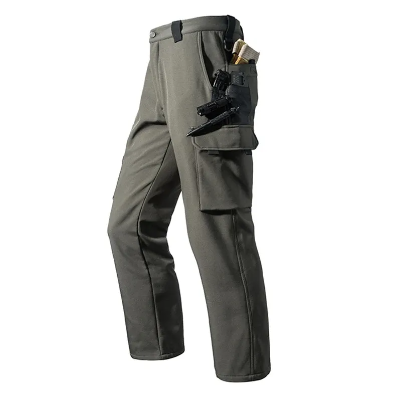 Men's Fleece Lined Softshell Cargo Pants - Warm, Waterproof Hiking, Fishing, Camping Trousers for Autumn/Winter Adventures showcase 14