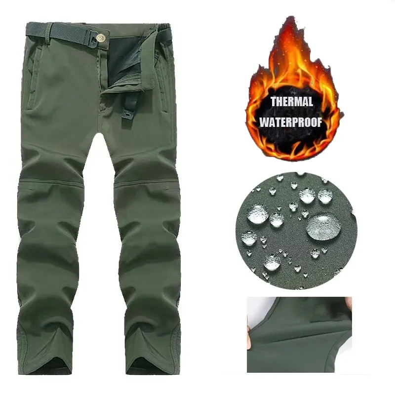 Men's Fleece Lined Softshell Cargo Pants - Warm, Waterproof Hiking, Fishing, Camping Trousers for Autumn/Winter Adventures showcase 37