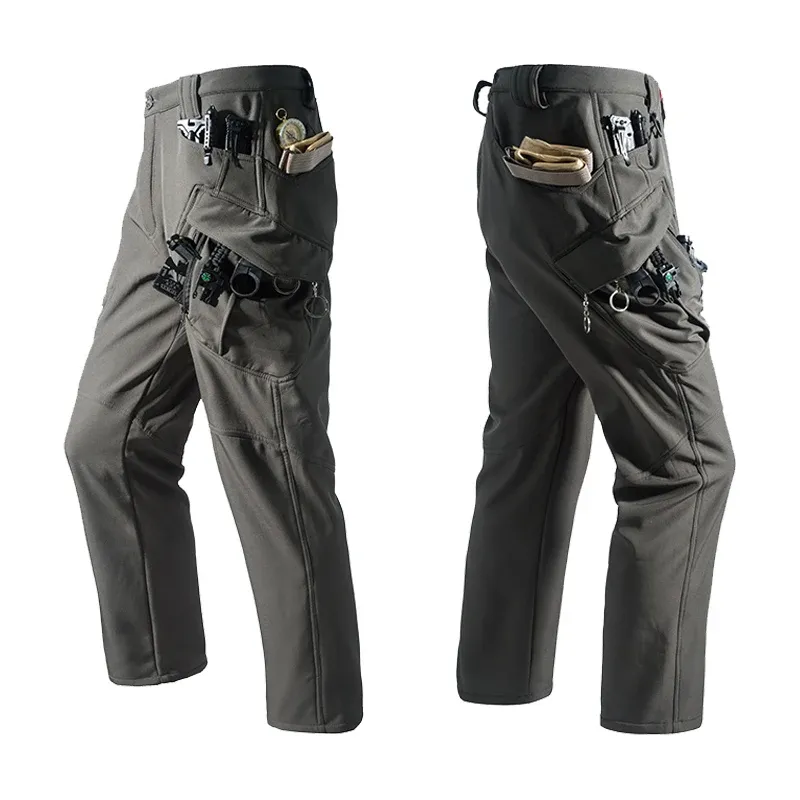 Men's Fleece Lined Softshell Cargo Pants - Warm, Waterproof Hiking, Fishing, Camping Trousers for Autumn/Winter Adventures showcase 26