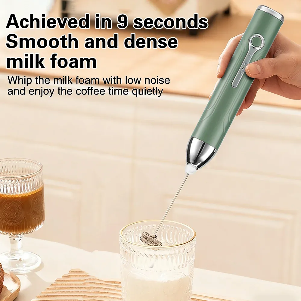 Rechargeable Mini Milk Frother - 3 Speed USB-C Handheld Electric Whisk for Coffee, Lattes, Cappuccinos, Smoothies - Portable Kitchen Tool thumbnail 2
