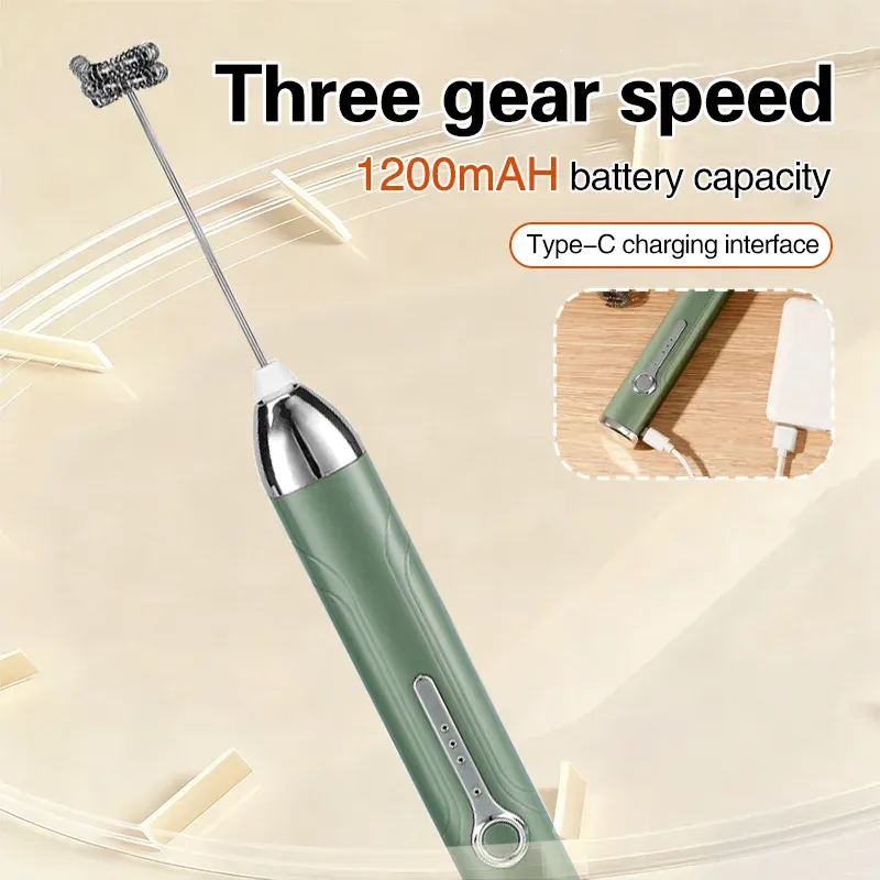 Rechargeable Mini Milk Frother - 3 Speed USB-C Handheld Electric Whisk for Coffee, Lattes, Cappuccinos, Smoothies - Portable Kitchen Tool thumbnail 3