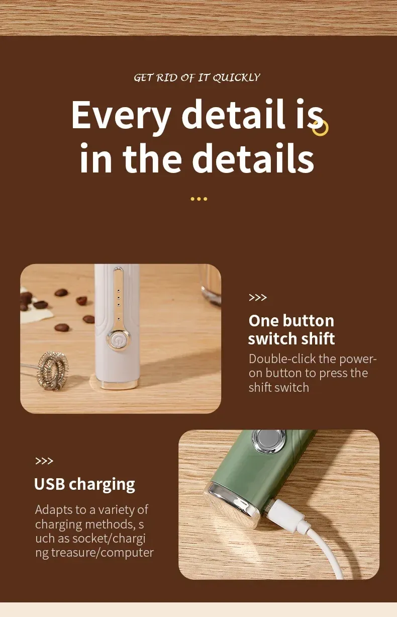 Rechargeable Mini Milk Frother - 3 Speed USB-C Handheld Electric Whisk for Coffee, Lattes, Cappuccinos, Smoothies - Portable Kitchen Tool showcase 18
