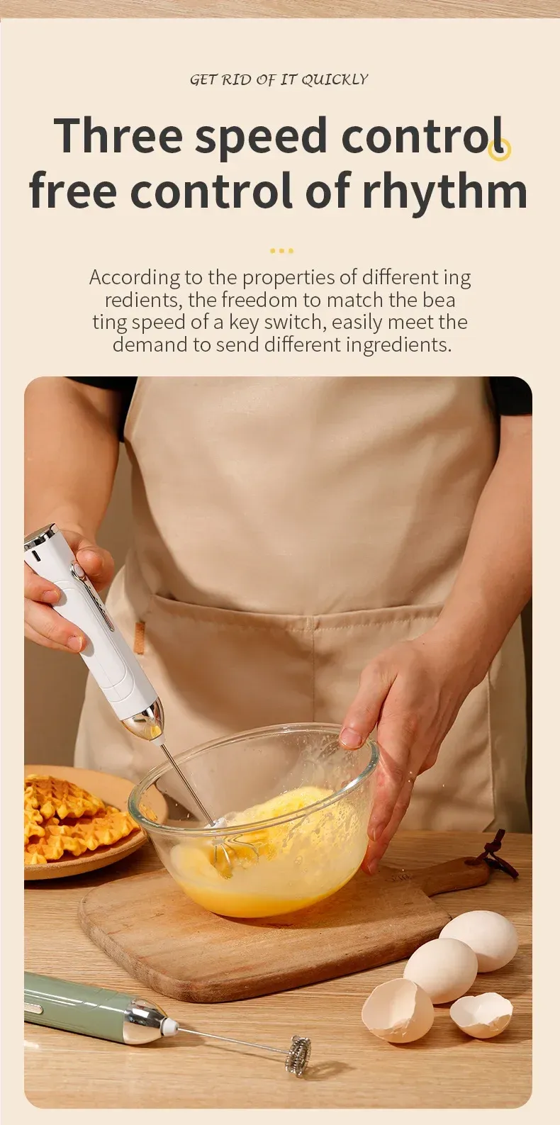 Rechargeable Mini Milk Frother - 3 Speed USB-C Handheld Electric Whisk for Coffee, Lattes, Cappuccinos, Smoothies - Portable Kitchen Tool showcase 7