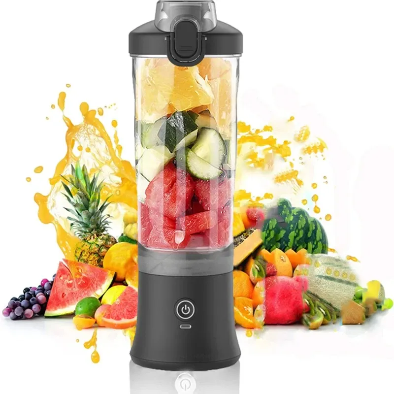 Portable Electric Blender 600ML with 6-Blade Design, USB Rechargeable 4000mAh Battery for Smoothies, Juices, Shakes - Perfect for Travel, Sports, and Kitchen Use