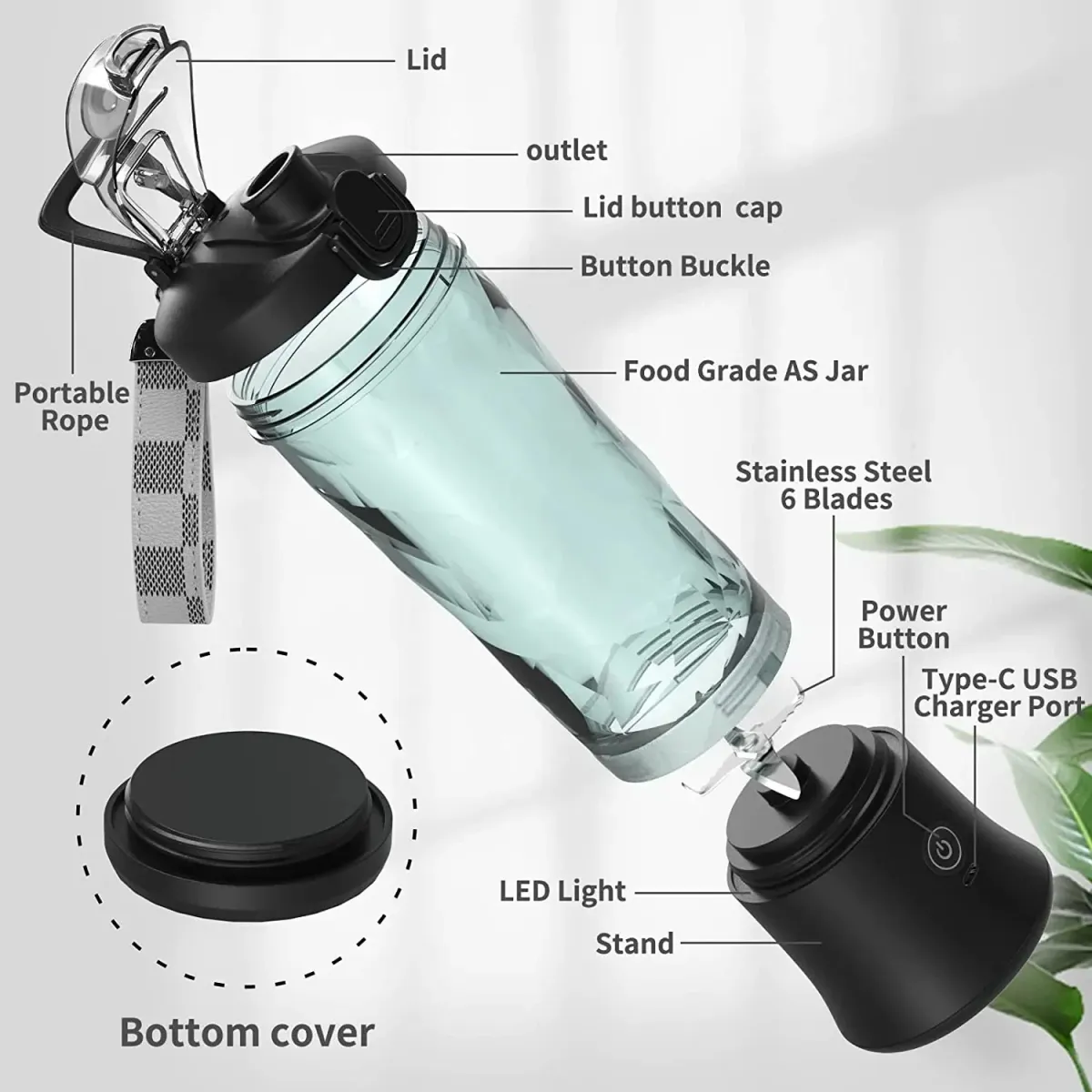 Portable Electric Blender 600ML with 6-Blade Design, USB Rechargeable 4000mAh Battery for Smoothies, Juices, Shakes - Perfect for Travel, Sports, and Kitchen Use showcase 5