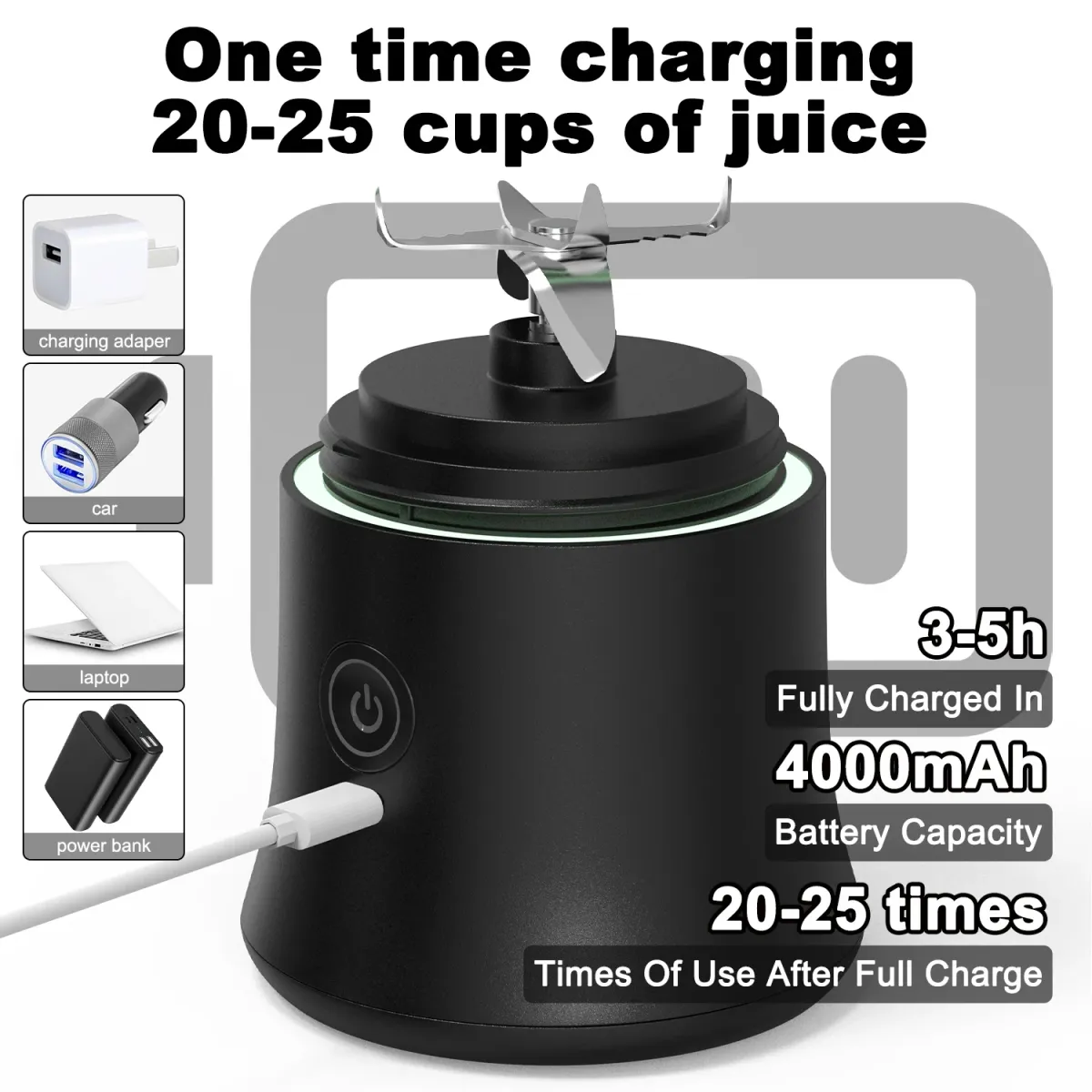 Portable Electric Blender 600ML with 6-Blade Design, USB Rechargeable 4000mAh Battery for Smoothies, Juices, Shakes - Perfect for Travel, Sports, and Kitchen Use showcase 9