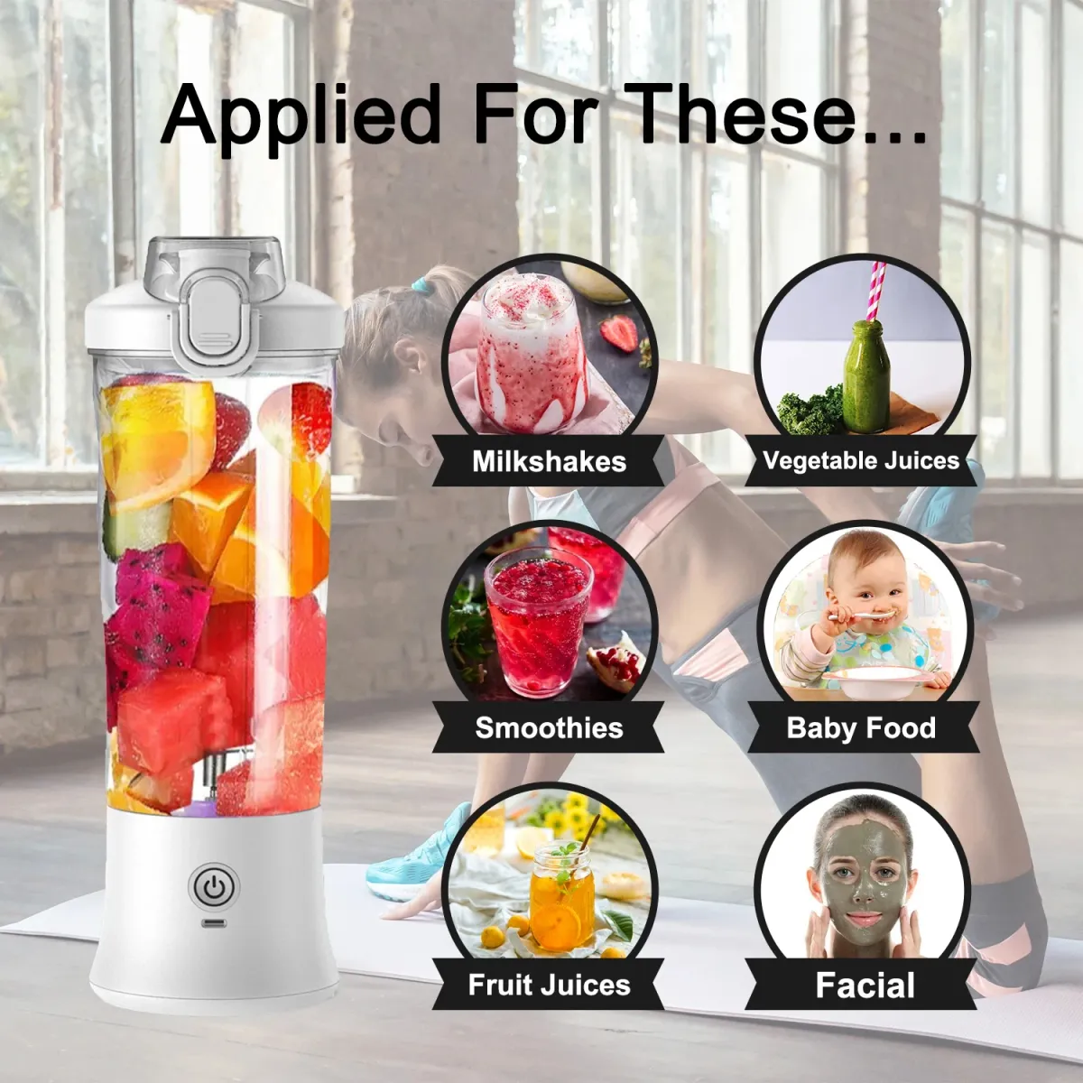 Portable Electric Blender 600ML with 6-Blade Design, USB Rechargeable 4000mAh Battery for Smoothies, Juices, Shakes - Perfect for Travel, Sports, and Kitchen Use showcase 2