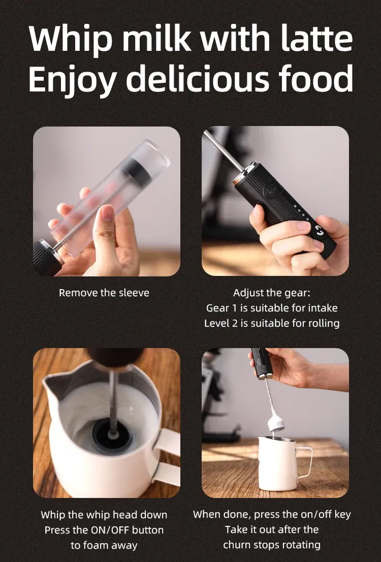 Bincoo USB Rechargeable Coffee Frother, 2 Speeds Electric Milk Mixer for Lattes, Cappuccinos, Hot Chocolate, Egg Beater, Kitchen Cooking Tool showcase 12